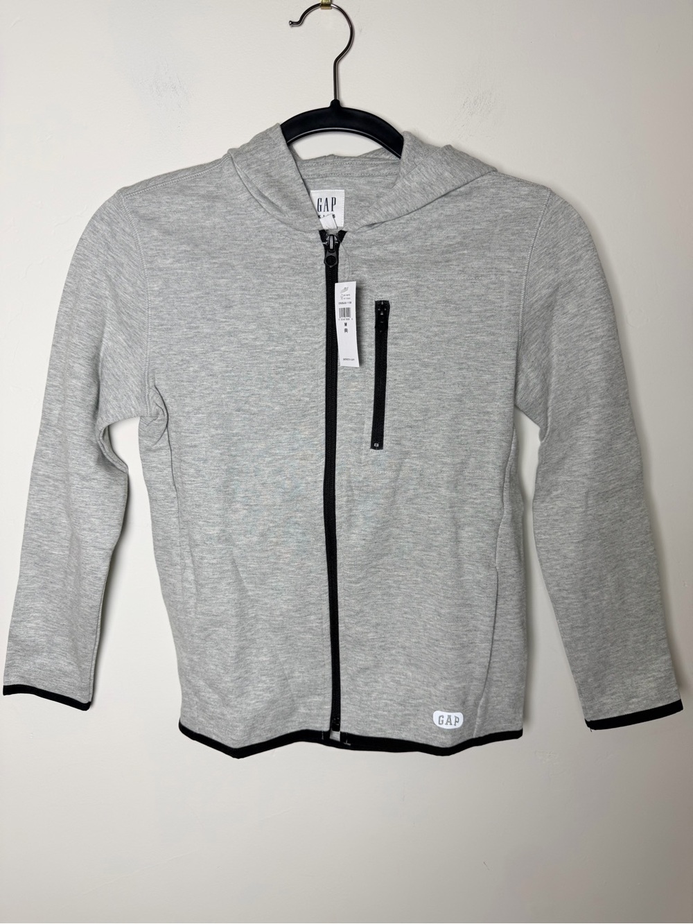 GAP Kids Gray Zip Up Jacket Black Details Medium NWT Hooded Lightweight Coat Boy